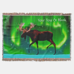 Northern Lights Moose Throw Blanket