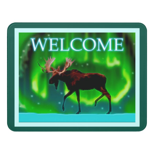 Northern Lights Moose - Welcome Door Sign (Contemporary Front)