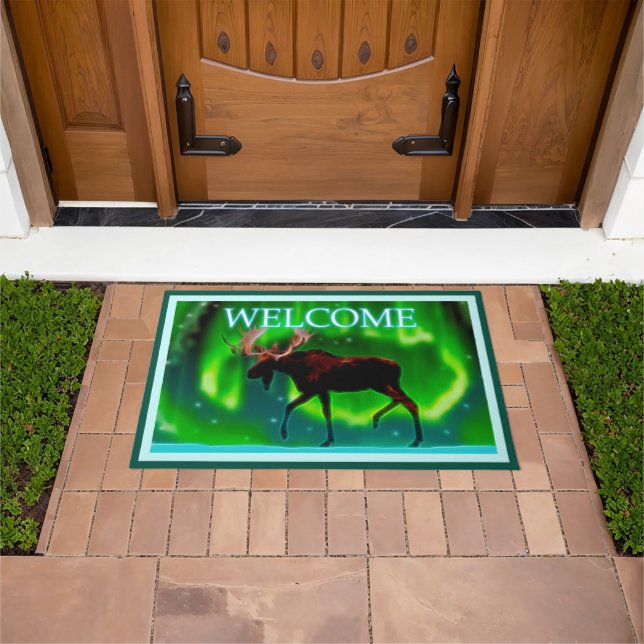 Northern Lights Moose - Welcome Doormat (Outdoor)