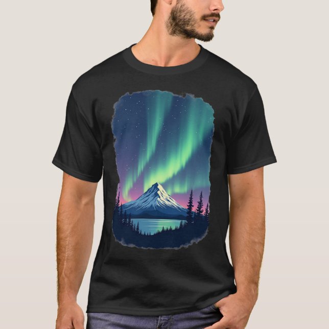 Northern Lights Mountain Aurora Borealis T-Shirt (Front)