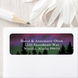 Northern Lights Mountaintop Stars Wedding Label