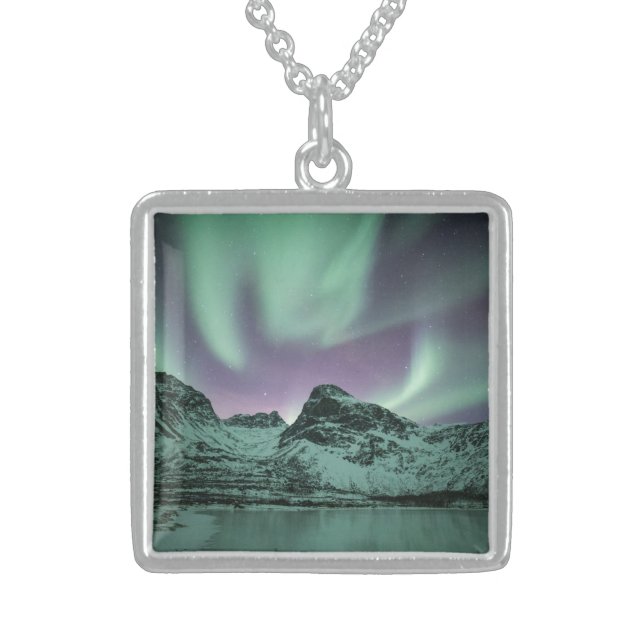 Northern Lights Nature Photo Sterling Silver Necklace (Front)