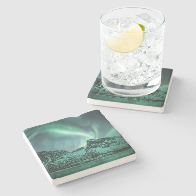 Northern Lights Nature Photo Stone Coaster (Side)
