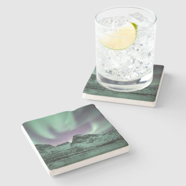 Northern Lights Nature Photo Stone Coaster (Side)