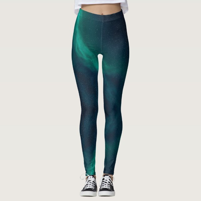 Northern lights Night sky active wear Leggings (Front)
