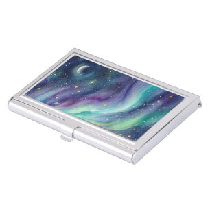 Northern Lights Night Sky Romantic Landscape Business Card Case