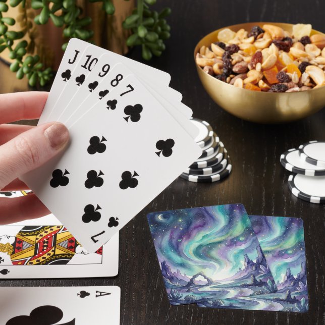 Northern Lights Night Sky Romantic Landscape Poker Cards (In Situ)