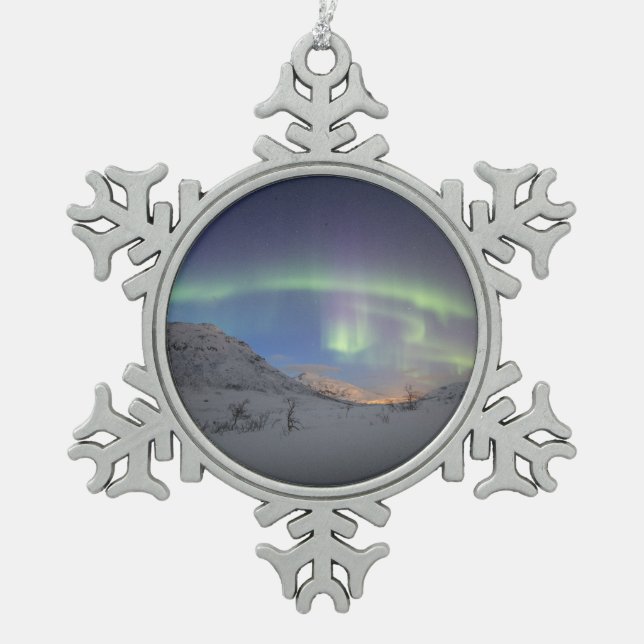 Northern Lights Norway Snowflake Pewter Christmas Ornament (Front)