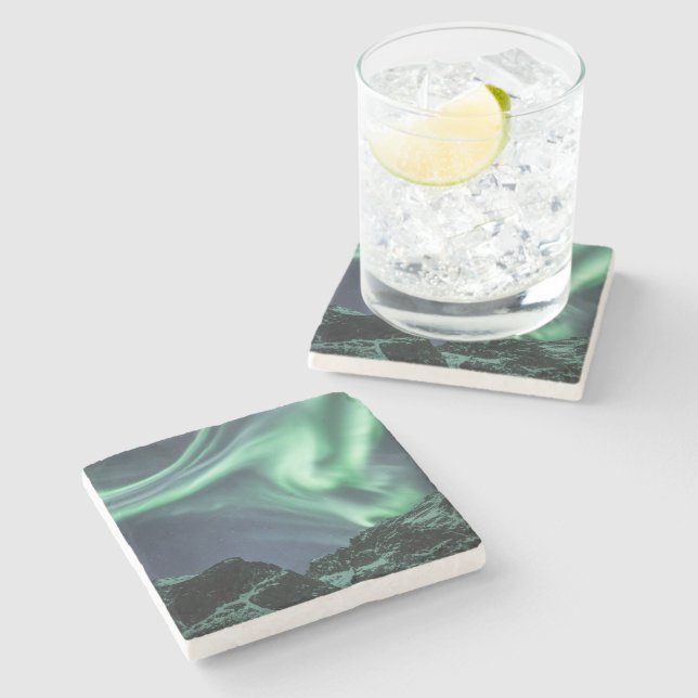 Northern Lights Norway Stone Coaster (Side)