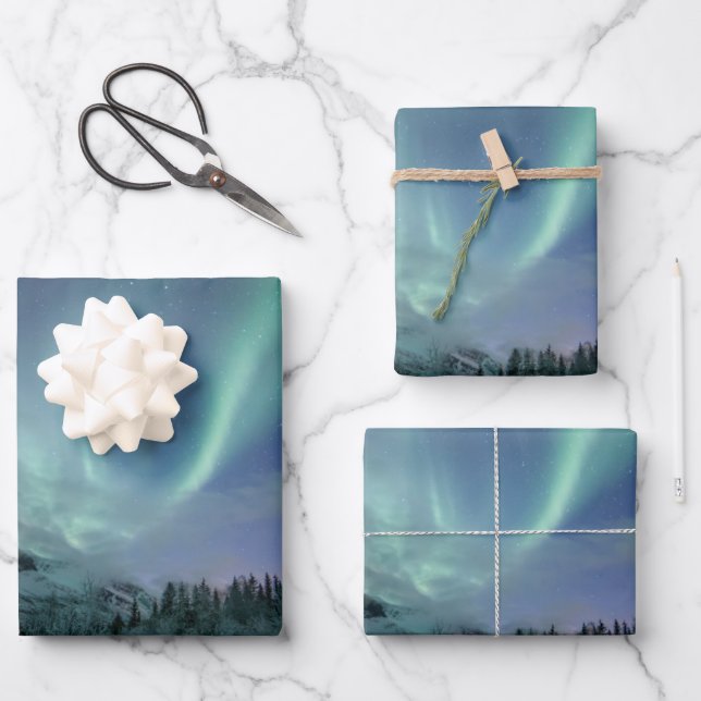 Northern Lights Norway Wrapping Paper Sheets (Front)