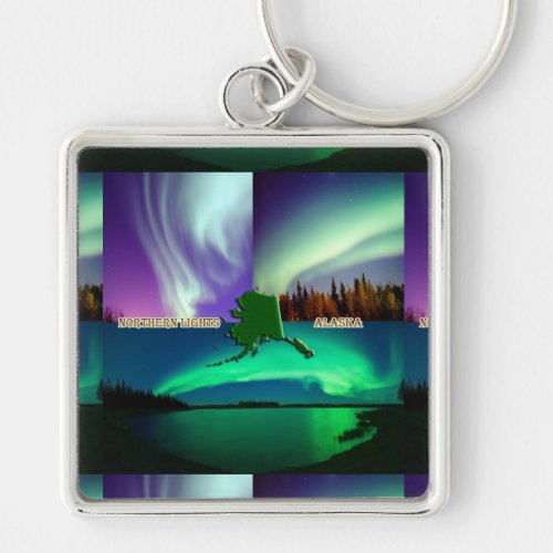Northern Lights of Alaska Collage Keychain