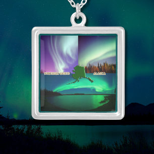 Northern Lights of Alaska Collage Silver Plated Necklace