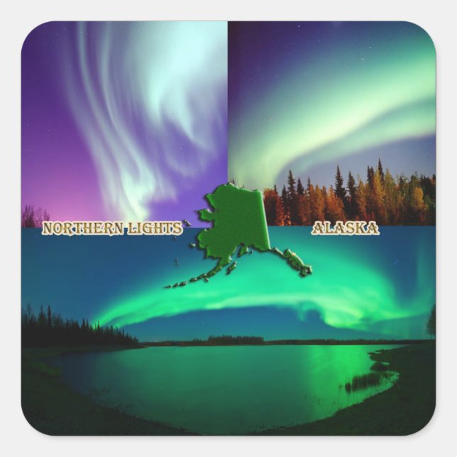 Northern Lights of Alaska Collage Square Sticker (Front)