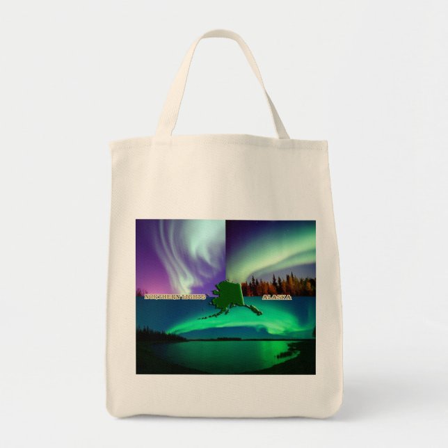 Northern Lights of Alaska Collage Tote Bag (Front)