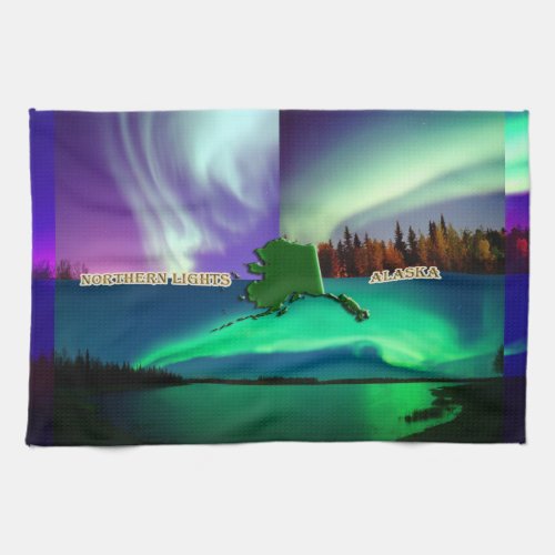 Northern Lights of Alaska Collage Towel