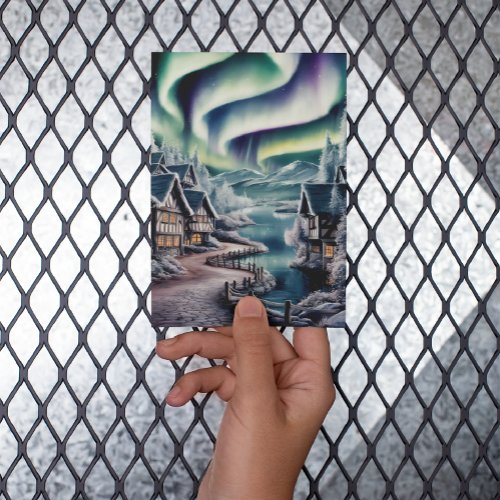 Northern Lights Over a Charming House Postcard