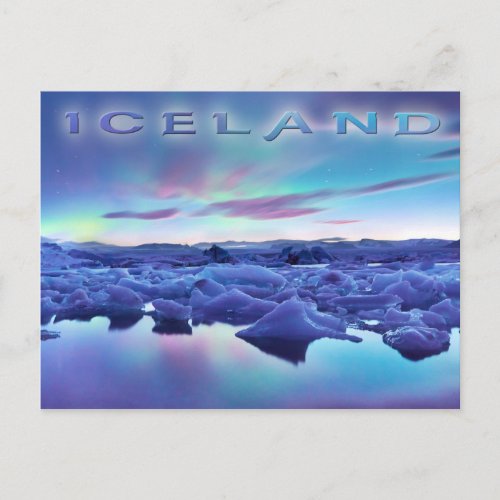 Northern Lights over Jokulsarlon lake Iceland Postcard