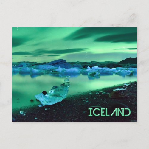 Northern Lights over Jokulsarlon lake Iceland Postcard