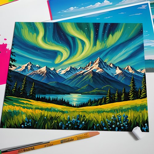 Northern Lights Over Olympic Mountains Landscape Postcard