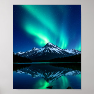 Northern Lights Over Snowy Mountains Poster