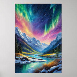 Northern Lights Over Snowy Valley Poster