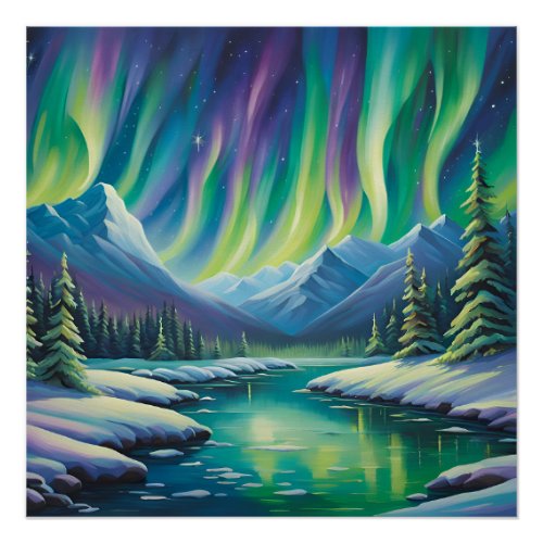 Northern Lights Over The Mountains Poster