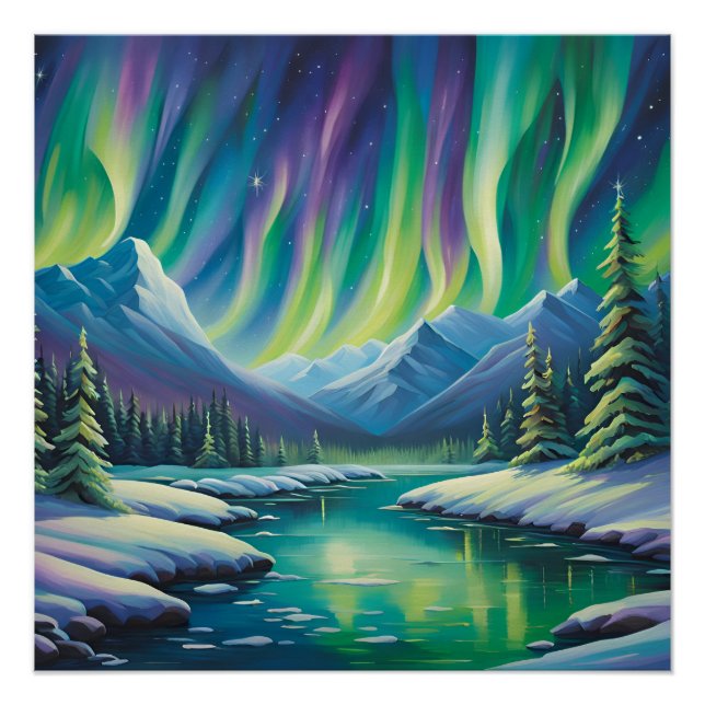 Northern Lights Over The Mountains Poster (Front)
