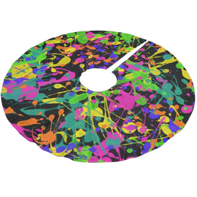 Northern Lights Paint Splatters Brushed Polyester Tree Skirt (Angled)