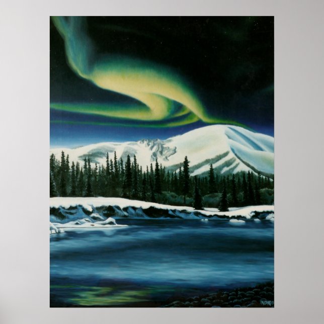 Northern Lights Painting Canada Landscape Poster (Front)