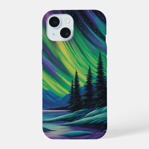 Northern lights painting iPhone 15 case