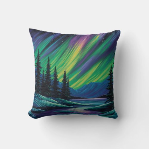 Northern lights painting  throw pillow