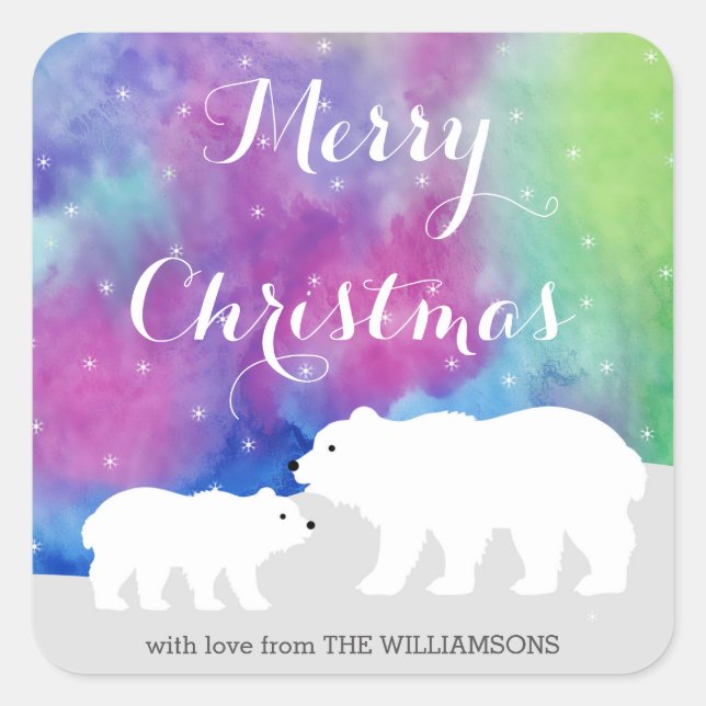 Northern Lights Personalized Holiday Stickers (Front)