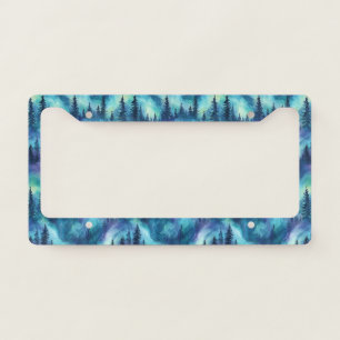 Northern Lights Pine Forest Winter Night Glow License Plate Frame