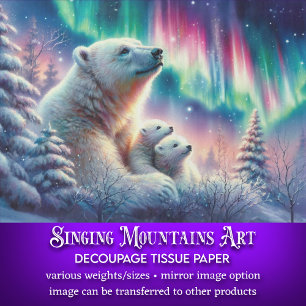 Northern Lights Polar Bear Family Winter Decoupage Tissue Paper