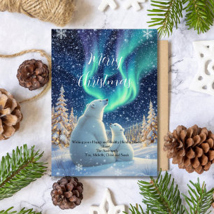 Northern Lights Polar Bear Holiday Christmas Card
