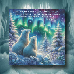 Northern Lights Polar Bears Christian Christmas Holiday Card