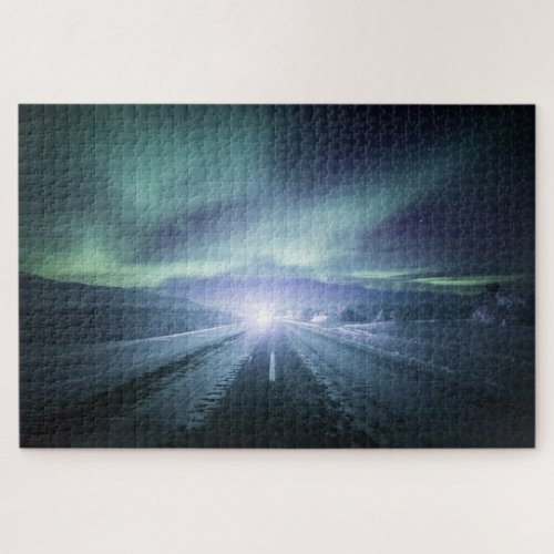 Northern Lights Road Finland Jigsaw Puzzle