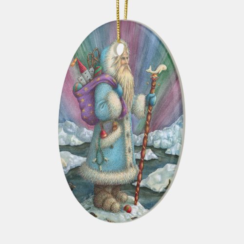 Northern Lights SANTA CHRISTMAS PORCELAIN ORNAMENT