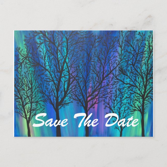 Northern Lights Save The Date, Customizable Announcement Postcard (Front)