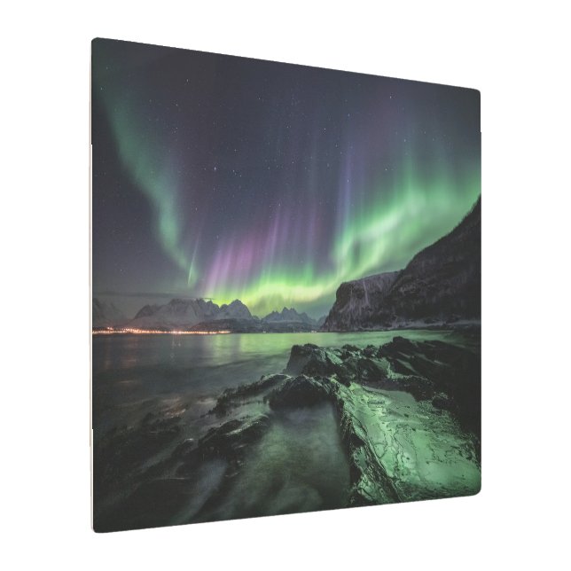 Northern Lights Scandinavia Metal Print (Angled)