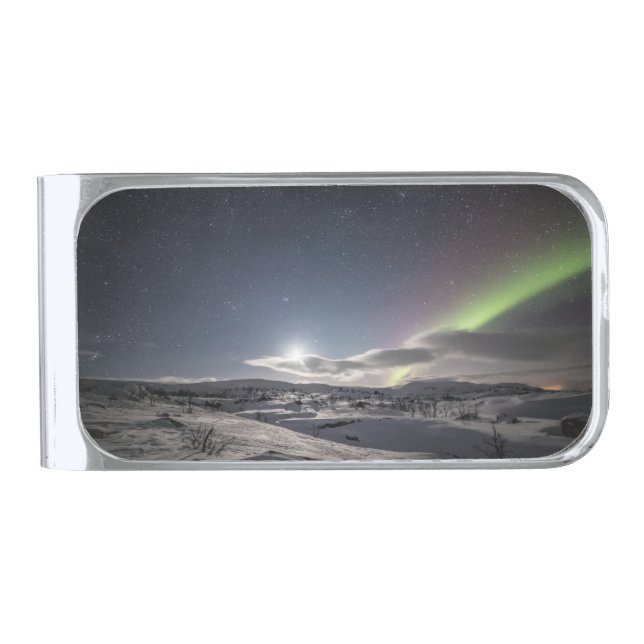 Northern Lights Silver Finish Money Clip (Front)