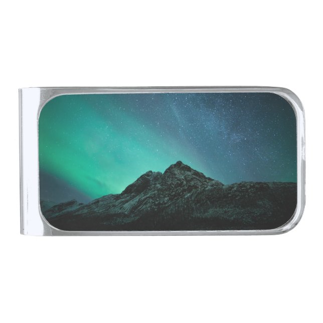 Northern Lights Silver Finish Money Clip (Front)