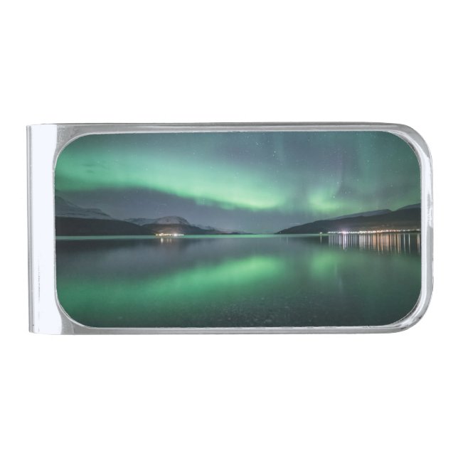 Northern Lights Silver Finish Money Clip (Front)