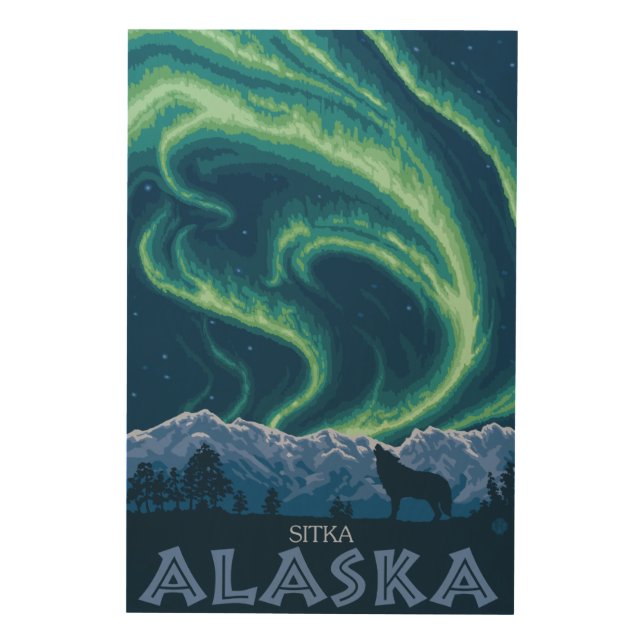 Northern Lights - Sitka, Alaska Wood Wall Art (Front)