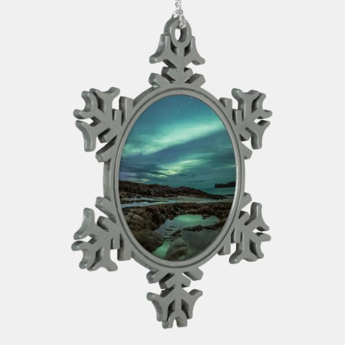 Northern Lights Snowflake Pewter Christmas Ornament