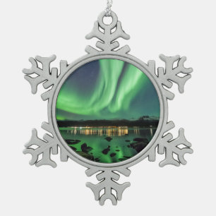 Northern Lights Snowflake Pewter Christmas Ornament