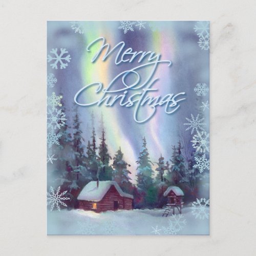 NORTHERN LIGHTS  SNOWFLAKES by SHARON SHARPE Holiday Postcard