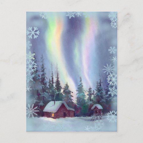 NORTHERN LIGHTS  SNOWFLAKES by SHARON SHARPE Postcard