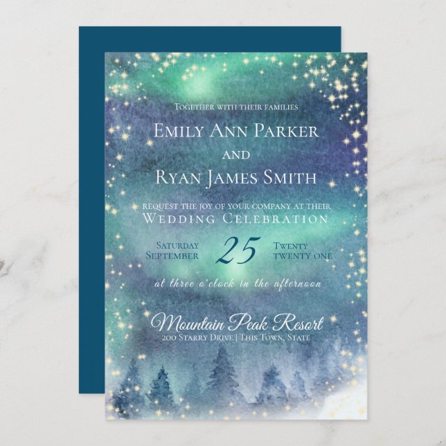 Northern Lights Starry Sky Invitation (Front/Back)
