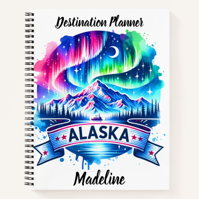 Northern lights swirl over Alaska's peaks Notebook (Front)